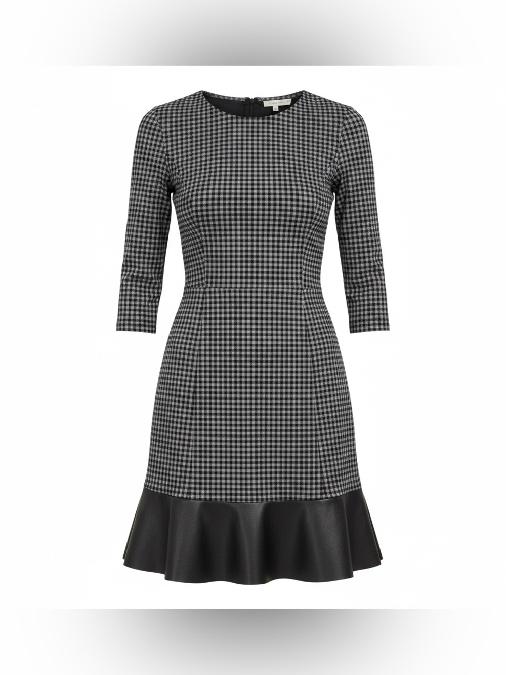 Michael Kors Black and White Gingham Long Sleeve Fit-and-Flare Dress